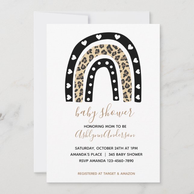 Leopard Rainbow Baby Shower Inbjudningar (Framsida)