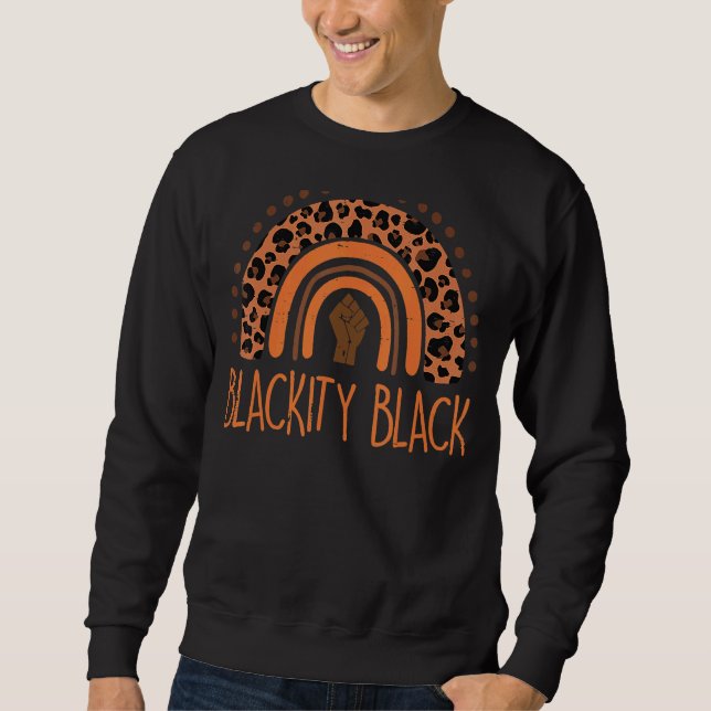 Leopard Rainbow Blackity Black History Lång Ärmad Tröja (Framsida)