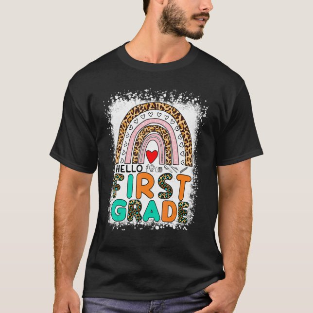 Leopard Rainbow Bleached Back to school Hej Firs T Shirt (Framsida)