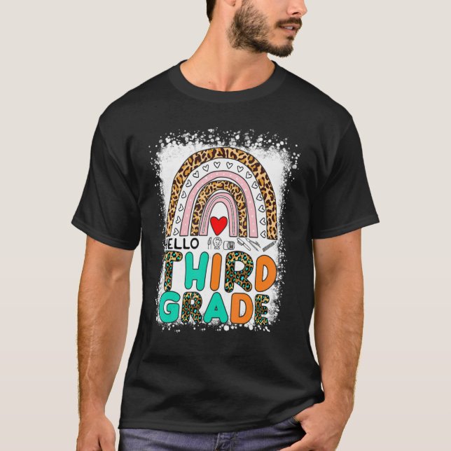 Leopard Rainbow Bleached Back to school Hej Thir T Shirt (Framsida)