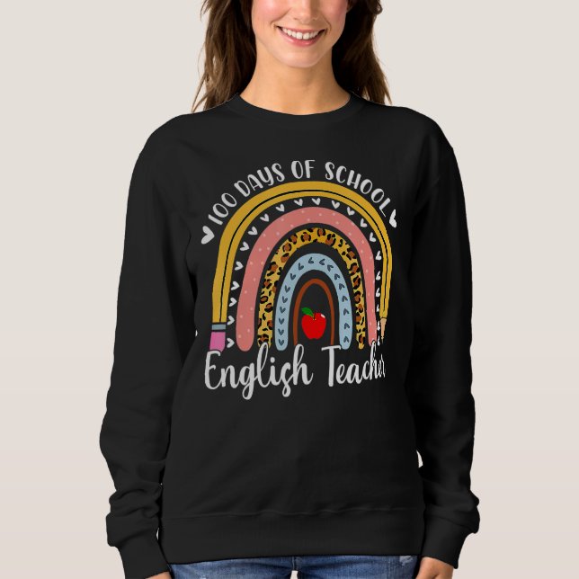 Leopard Rainbow English Teacher 100th Day of Scho T Shirt (Framsida)