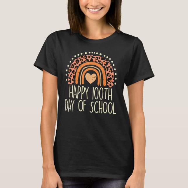Leopard Rainbow Happy 100th Day School Cute 100 Da T Shirt (Framsida)