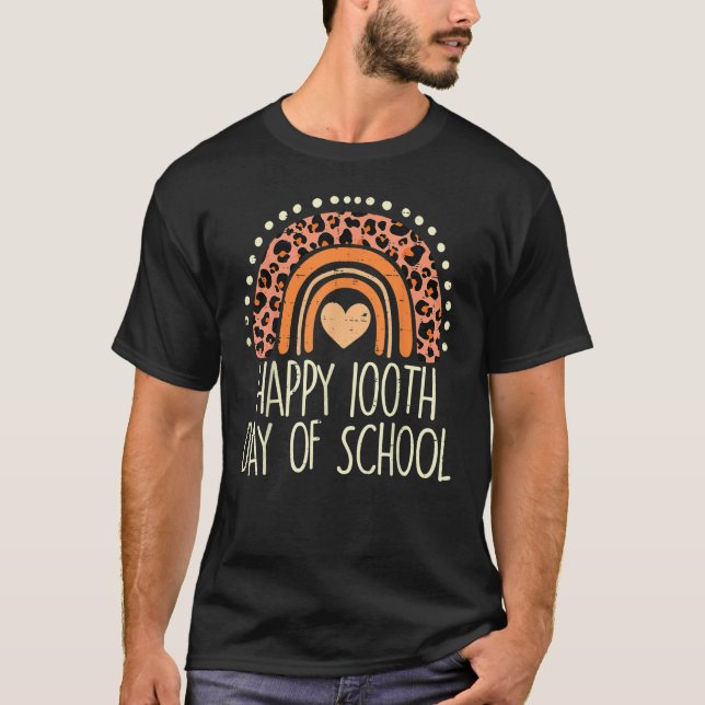Leopard Rainbow Happy 100th Day School Cute 100 Da T Shirt (Framsida)