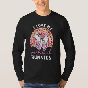 Leopard Rainbow I Kärlek My Preschool Bunnies Teac T Shirt