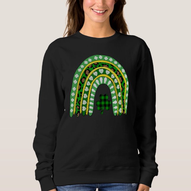 Leopard Rainbow Irish Shamrocks St Patrick S Day L T Shirt (Framsida)