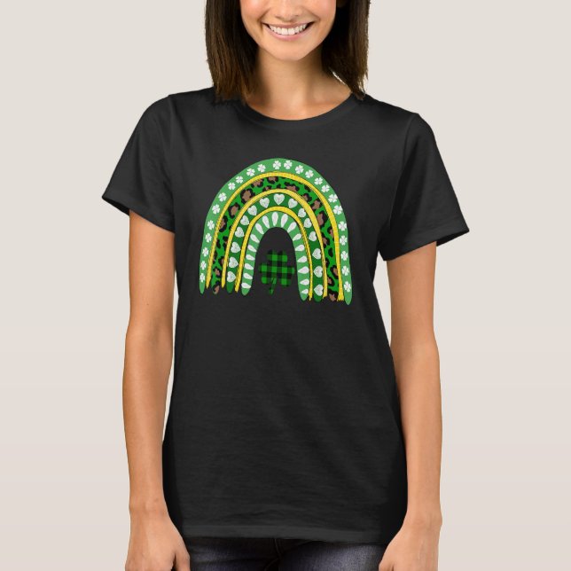Leopard Rainbow Irländska Shamrocks St Patrick's D T Shirt (Framsida)