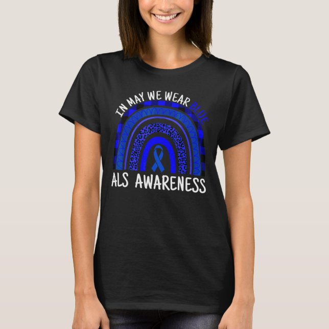 Leopard Rainbow kan vi Bära Blue Als Awareness Mon T Shirt (Framsida)