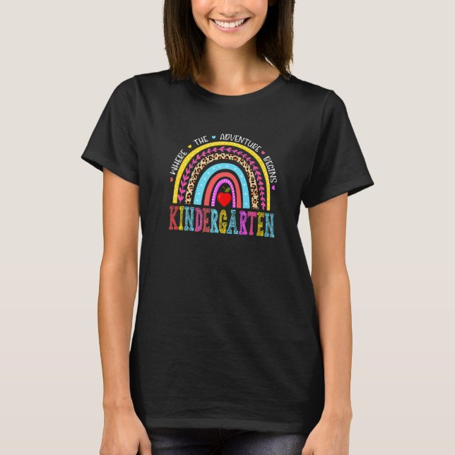 Leopard Rainbow Kindergarten Back to school First T Shirt (Framsida)