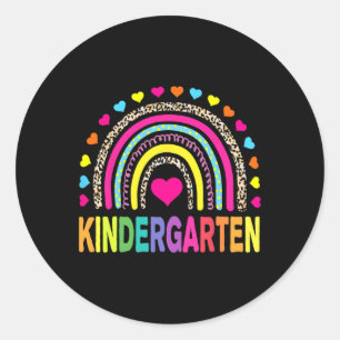 Leopard Rainbow Kindergarten Teacher Första dagen Runt Klistermärke