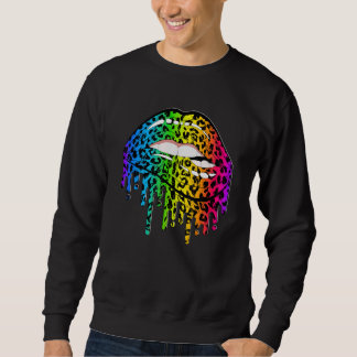 Leopard Rainbow Läppar Biting Sexy Coola Lgbt Gay Lång Ärmad Tröja