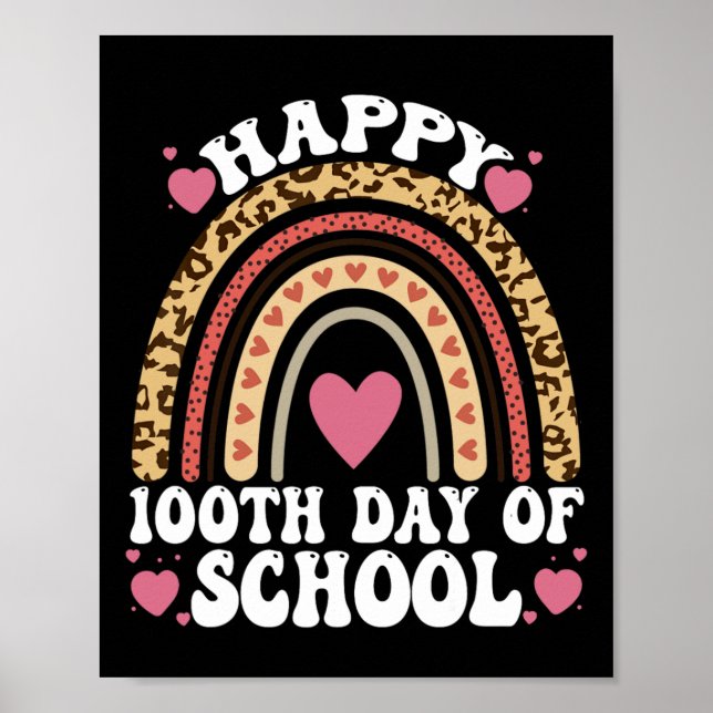 Leopard Rainbow Lycklig, 100:e dagen skolcute 100  Poster (Framsidan)