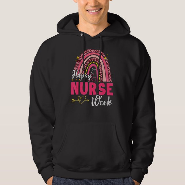 Leopard Rainbow Lycklig Nurse Week Nursing School  Hoodie (Framsida)