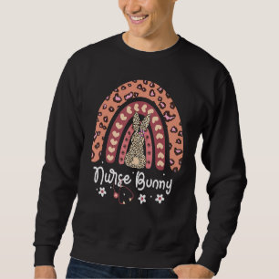 Leopard Rainbow Nurse Bunny SCrub Rn Icu Er Påsk Lång Ärmad Tröja