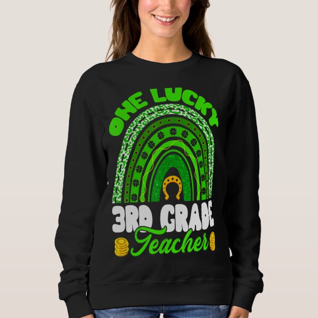 Leopard Rainbow One Lucky 3rd Klass Teacher St Pat T Shirt (Framsida)