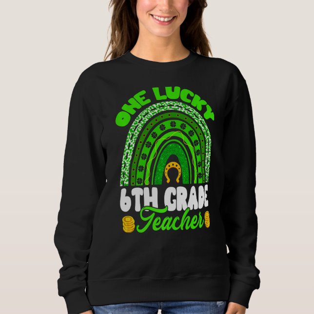 Leopard Rainbow One Lucky 6e Klass Teacher St Pat T Shirt (Framsida)