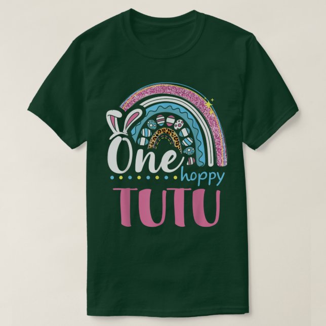 Leopard Rainbow Påskägg Bunny Öron One Hoppy T Shirt (Design framsida)
