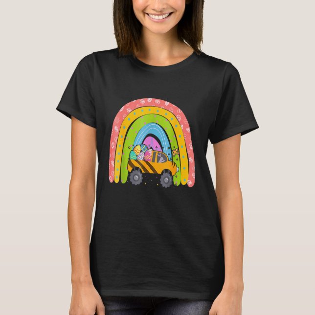 Leopard Rainbow Påskhare Påsk Drive Monster T Shirt (Framsida)
