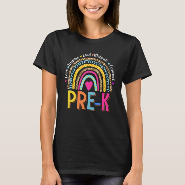 Leopard Rainbow Pre K Teacher Back to school 1 T Shirt (Framsida)