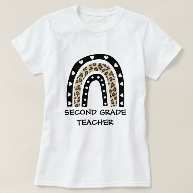 Leopard Rainbow Second Klass Teacher T Shirt (Design framsida)
