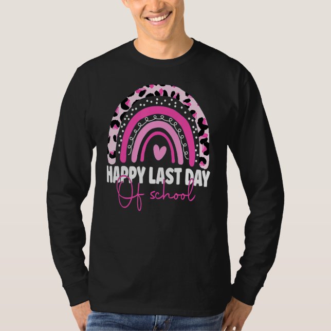 Leopard Rainbow Teacher Cute Lycklig förra dagen T Shirt (Framsida)