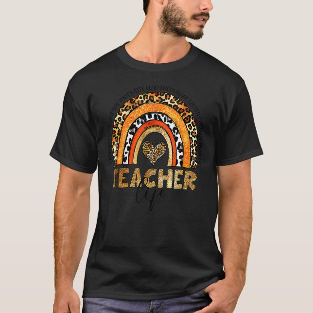 Leopard Rainbow Teacher Life Teacher Day T Shirt (Framsida)