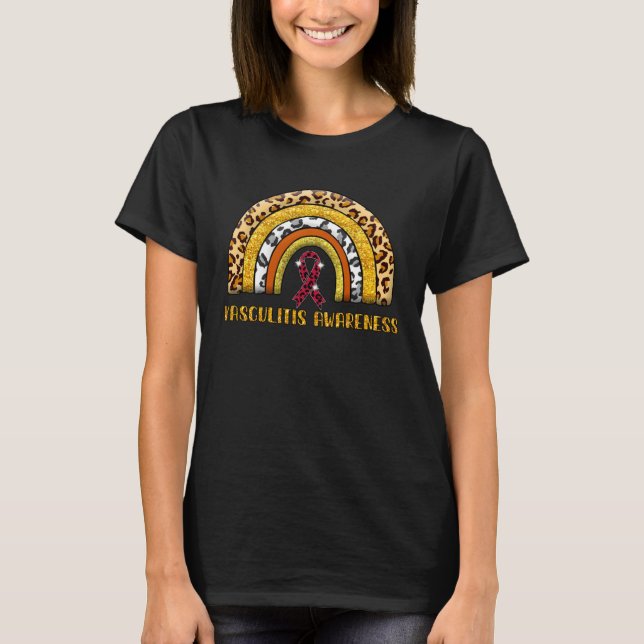Leopard Rainbow Vasculitis Warrior T Shirt (Framsida)