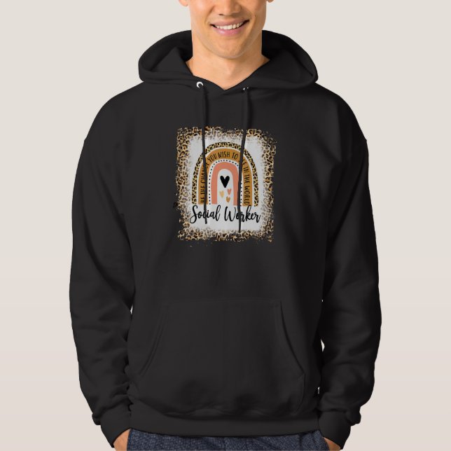 Leopard Rainbow Work Social Kärlek Hoodie (Framsida)