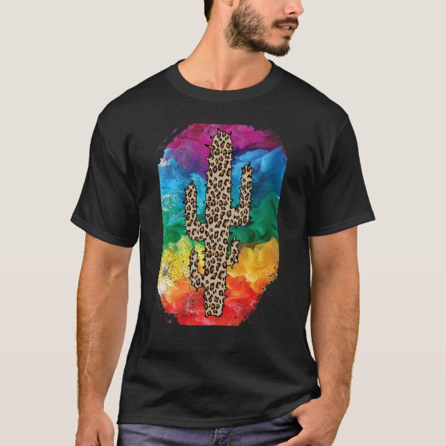 Leopard Rainbox Smoke Cactus Serape Texas Cactu Tu T Shirt (Framsida)