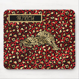 Leopard Red Black Guld Funky Roligt Namn Musmatta