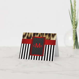 Leopard Red Black White Rand Monogram Tack Kort