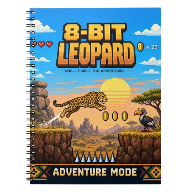 Leopard, Retro 8-Bit Pixel Art Anteckningsbok (Framsidan)