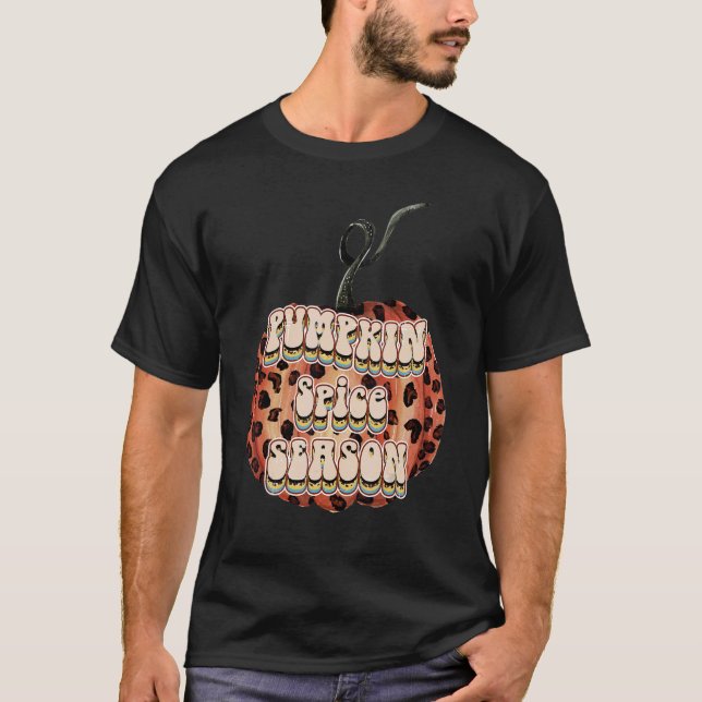 Leopard Retro Fall Autumn Pumpkin Spice Season Wom T Shirt (Framsida)