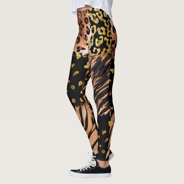 Leopard ro guld abstrakt mönster på svart leggings (Vänster)