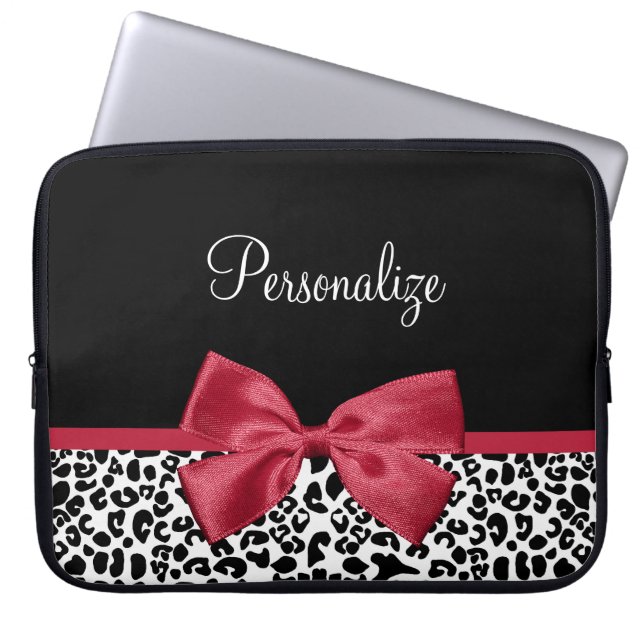 Leopard Röd Båge Namn Laptop Sleeve (Framsidan)