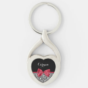 Leopard Röd Båge Namn Twisted Heart Silverfärgad Nyckelring