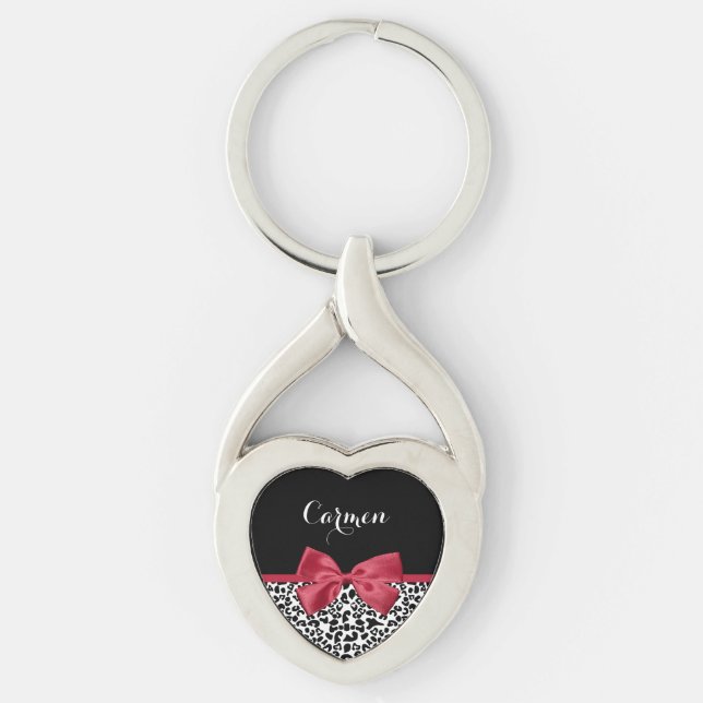 Leopard Röd Båge Namn Twisted Heart Silverfärgad Nyckelring (Framsidan)