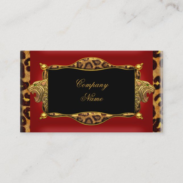 Leopard Röd Svart Guld Elegant Butik 6 Visitkort (Framsida)