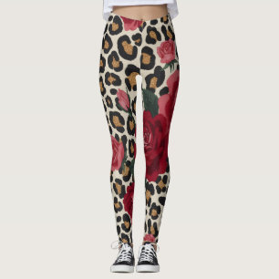 Leopard Röda Rosor Mönster Leggings