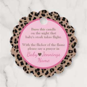 Leopard & Rosa Baby Shower Candle Prayer Gåvor Etiketter