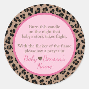 Leopard & Rosa Baby Shower Candle Prayer Runt Klistermärke