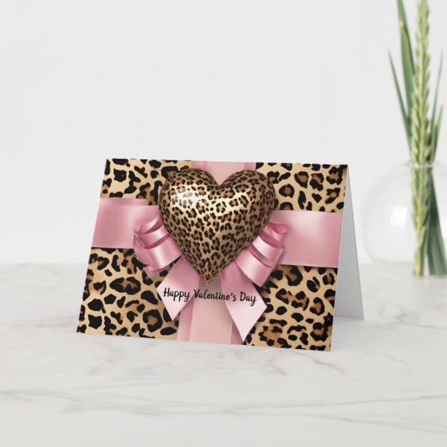 Leopard Rosa Band Julkort För Alla Hjärtans Dag Kort (Framsida)