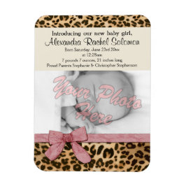 Leopard Rosa Bow Girl Baby Birth Notice Magnet