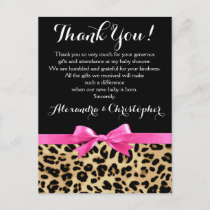 Leopard Rosa Bow Girl Safari Baby Shower Tack Vykort