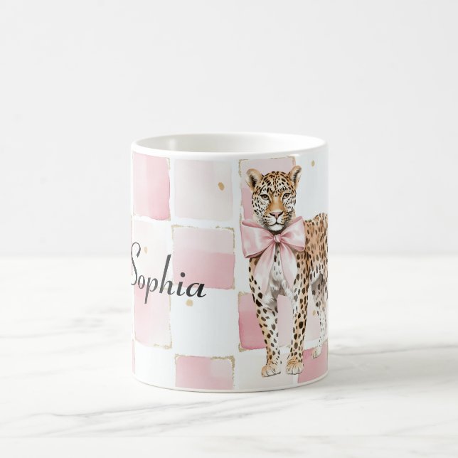 Leopard Rosa Bow Squares Kaffemugg (Center)