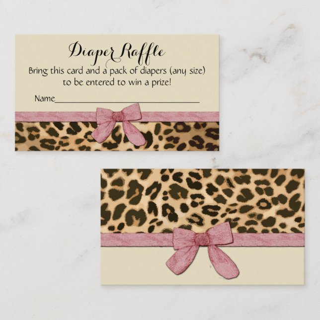 Leopard Rosa Girl Baby Shower Diaper Raffle Card Visitkort (Fram/baksida)