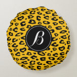 Leopard rosettes custom monogram round throw rund kudde<br><div class="desc">Leopard rosettes custom monogram round throw. Personalized wild animal spots pattern monogrammed with name initial letter. Elegant typography. Exotic home decor. Yellow or custom color.</div>
