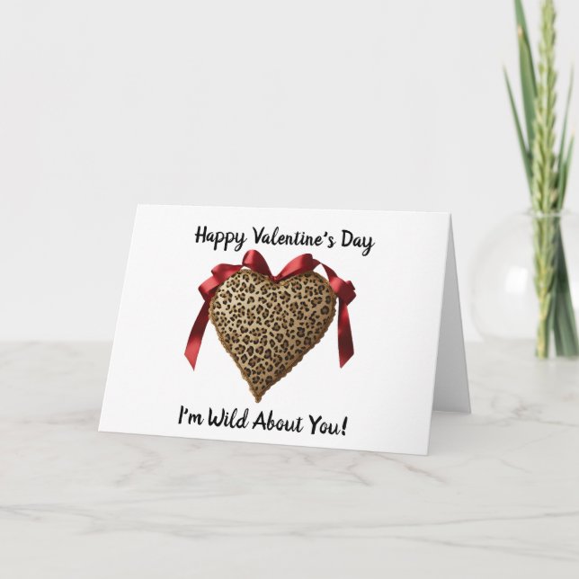 Leopard Rött Band Valentines Dag Hjärtkort Kort (Framsida)