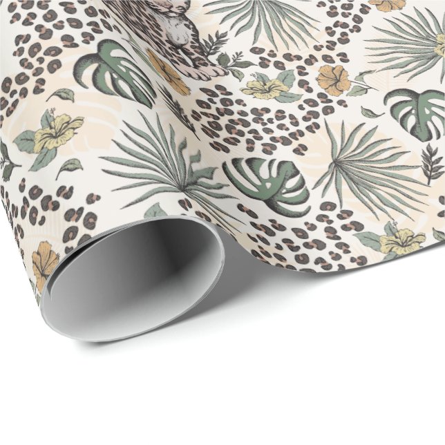 Leopard Safari Kids Blommig Djungelmönster Presentpapper (Rullad Hörn)