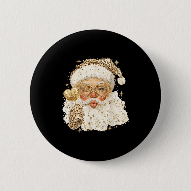 Leopard Santa Christmas Funny Gift For Women, Girl Knapp (Framsida)