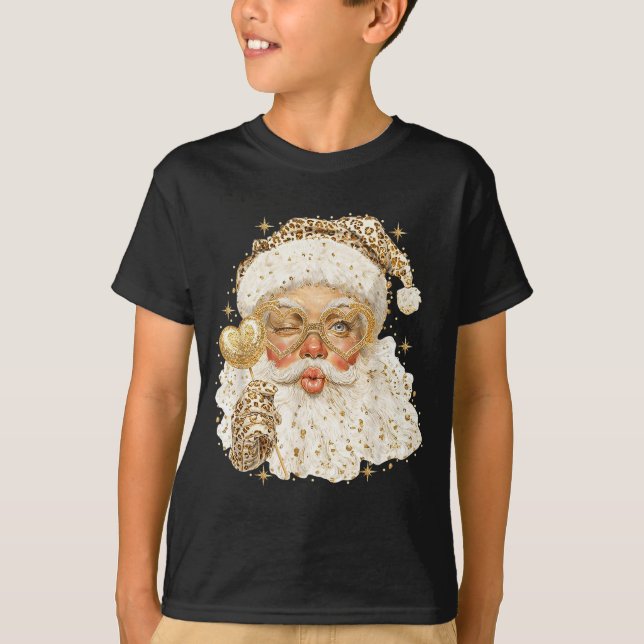 Leopard Santa Christmas Funny Gift For Women, Girl T Shirt (Framsida)